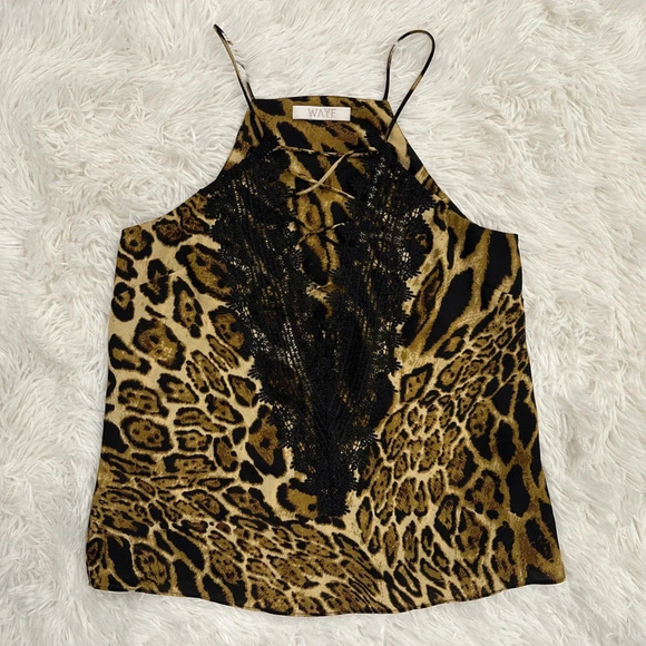 Wayf Tops - WAYF leopard print  sleeveless blouse lace up size xs